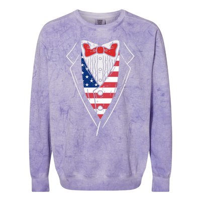 American Tuxedo Suit Funny 4th Of July Patriot Boy Gift Colorblast Crewneck Sweatshirt