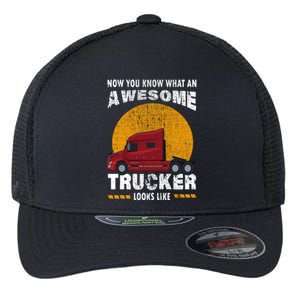 Awesome Trucker Semi Truck Driver Funny Truckers And Dads Gift Flexfit Unipanel Trucker Cap