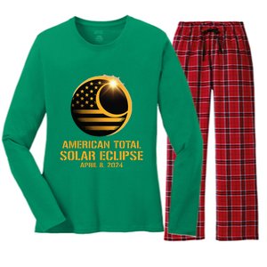 American Total Solar Eclipse April 8 2024 Totality Astronomy Women's Long Sleeve Flannel Pajama Set 