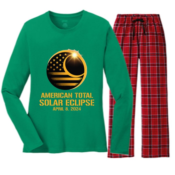 American Total Solar Eclipse April 8 2024 Totality Astronomy Women's Long Sleeve Flannel Pajama Set 