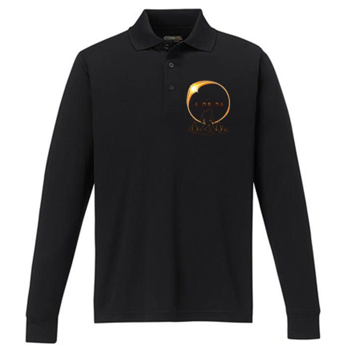 Arkansas Total Solar Eclipse 2024 Bigfoot Solar Eclipse Performance Long Sleeve Polo