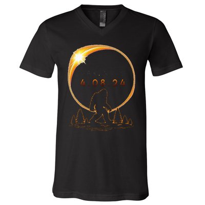 Arkansas Total Solar Eclipse 2024 Bigfoot Solar Eclipse V-Neck T-Shirt