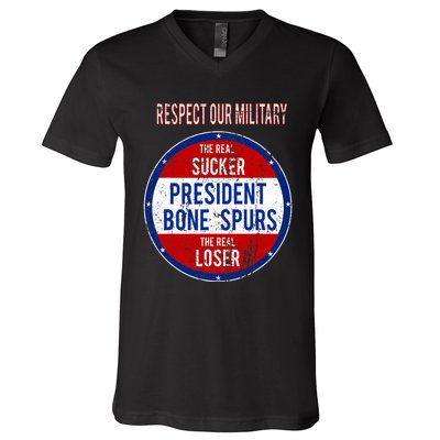 Anti Trump Sucker Loser We Respect Our Military V-Neck T-Shirt