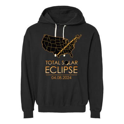 America Total Solar Eclipse April 8 2024 Usa Map Totality Garment-Dyed Fleece Hoodie