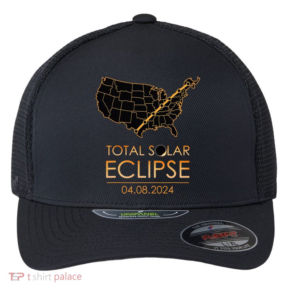 America Total Solar Eclipse April 8 2024 Usa Map Totality Flexfit Unipanel Trucker Cap
