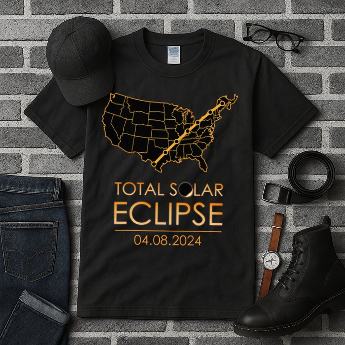 America Total Solar Eclipse April 8 2024 Usa Map Totality Tall T-Shirt