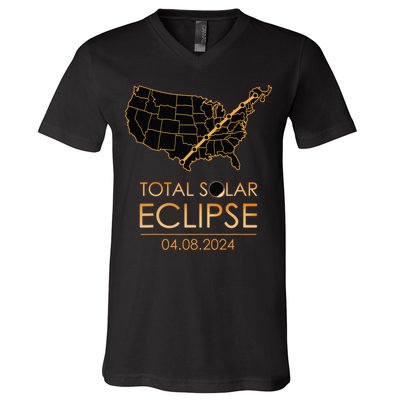 America Total Solar Eclipse April 8 2024 Usa Map Totality V-Neck T-Shirt