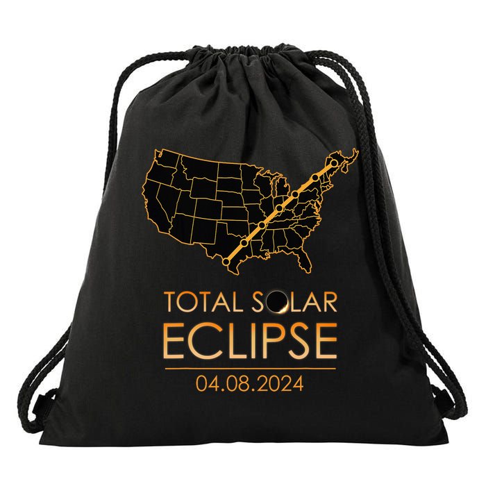 America Total Solar Eclipse April 8 2024 Usa Map Totality Drawstring Bag