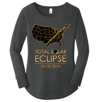 America Total Solar Eclipse April 8 2024 Usa Map Totality Women's Perfect Tri Tunic Long Sleeve Shirt