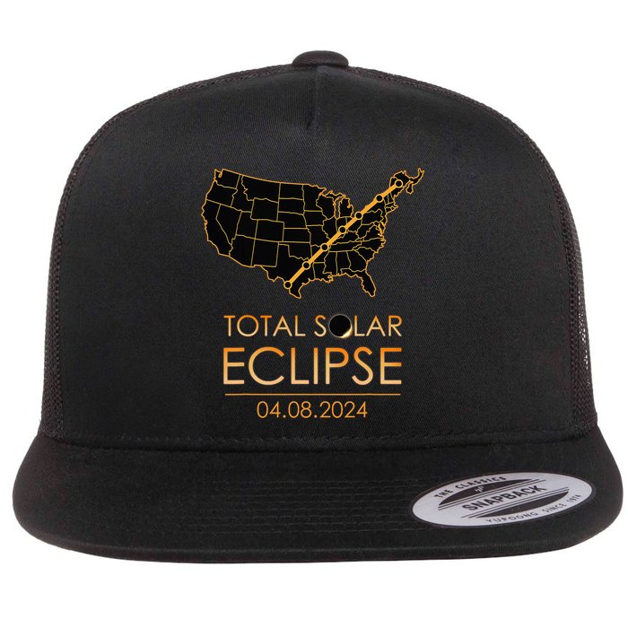 America Total Solar Eclipse April 8 2024 Usa Map Totality Flat Bill Trucker Hat