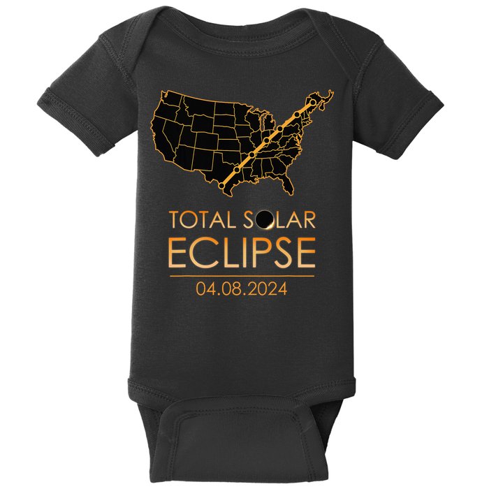 America Total Solar Eclipse April 8 2024 Usa Map Totality Baby Bodysuit