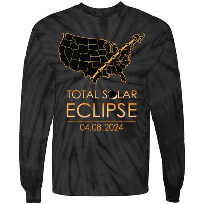 America Total Solar Eclipse April 8 2024 Usa Map Totality Tie-Dye Long Sleeve Shirt