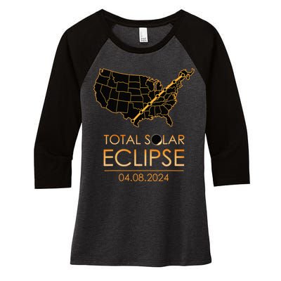 America Total Solar Eclipse April 8 2024 Usa Map Totality Women's Tri-Blend 3/4-Sleeve Raglan Shirt
