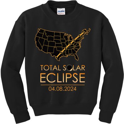 America Total Solar Eclipse April 8 2024 Usa Map Totality Kids Sweatshirt