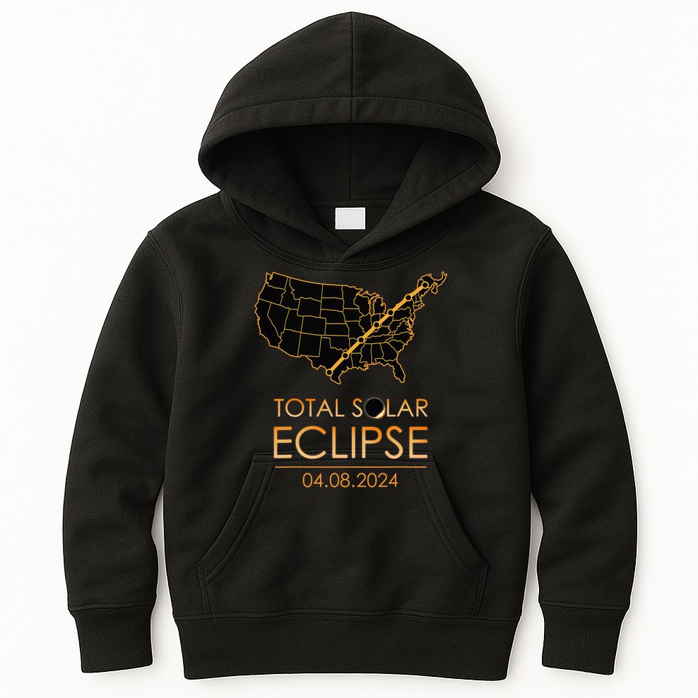 America Total Solar Eclipse April 8 2024 Usa Map Totality Kids Hoodie