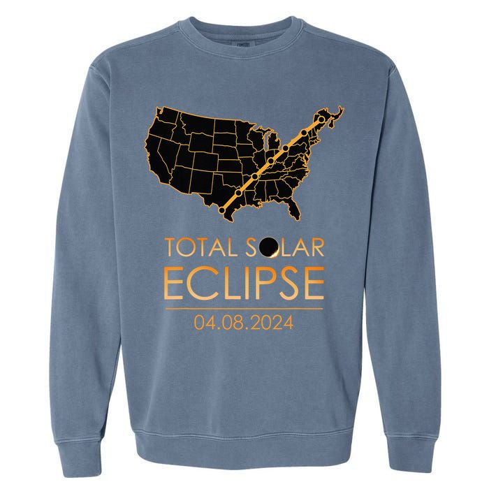 America Total Solar Eclipse April 8 2024 Usa Map Totality Garment-Dyed Sweatshirt