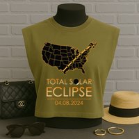 America Total Solar Eclipse April 8 2024 Usa Map Totality Garment-Dyed Women's Muscle Tee