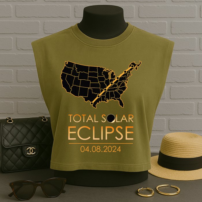 America Total Solar Eclipse April 8 2024 Usa Map Totality Garment-Dyed Women's Muscle Tee