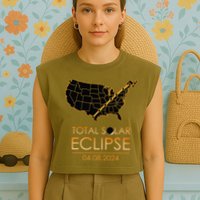 America Total Solar Eclipse April 8 2024 Usa Map Totality Garment-Dyed Women's Muscle Tee
