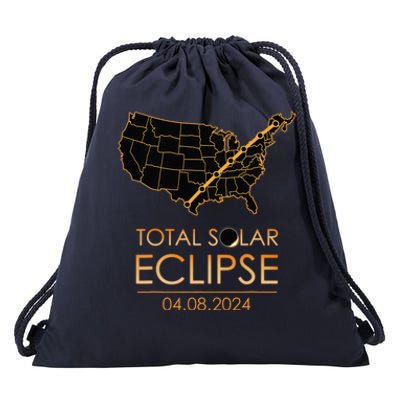 America Total Solar Eclipse April 8 2024 Usa Map Totality Drawstring Bag