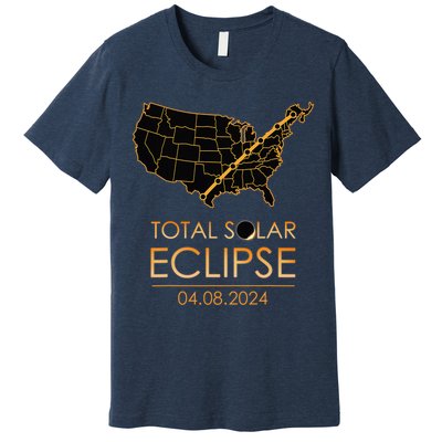 America Total Solar Eclipse April 8 2024 Usa Map Totality Premium T-Shirt