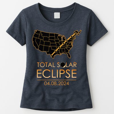 America Total Solar Eclipse April 8 2024 Usa Map Totality Womens T-Shirt