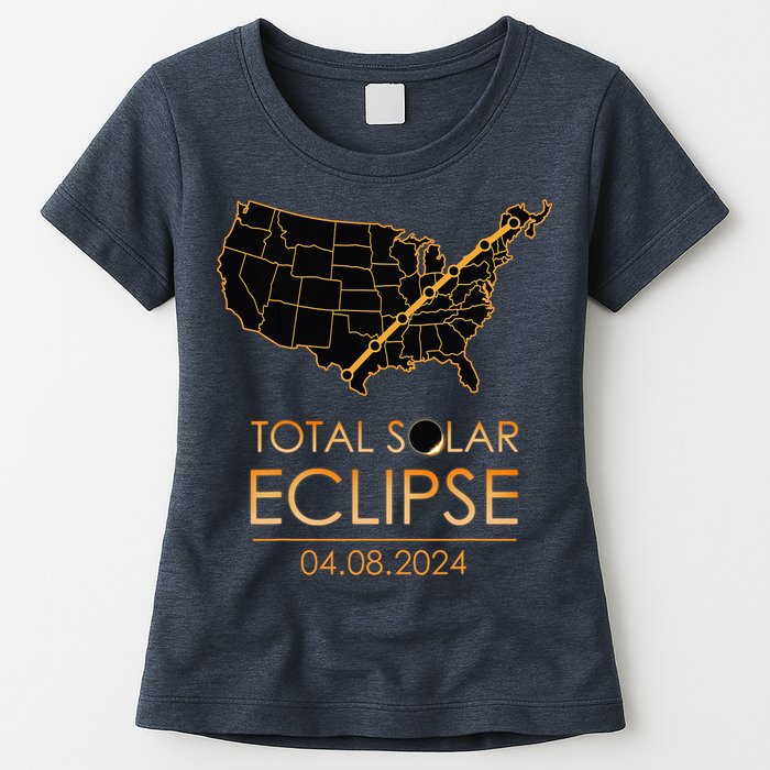 America Total Solar Eclipse April 8 2024 Usa Map Totality Womens T-Shirt