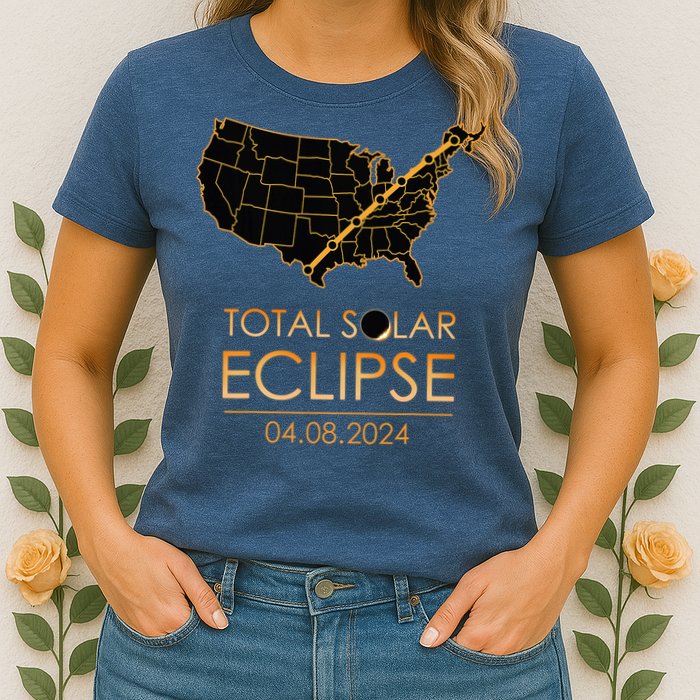 America Total Solar Eclipse April 8 2024 Usa Map Totality Womens T-Shirt