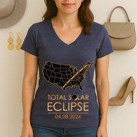 America Total Solar Eclipse April 8 2024 Usa Map Totality Women's V-Neck T-Shirt