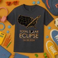 America Total Solar Eclipse April 8 2024 Usa Map Totality Kids T-Shirt
