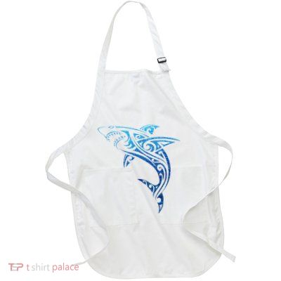 Artistic Tribal Shark Hawaiian Polynesian Tattoo Vacation Full-Length Apron With Pockets