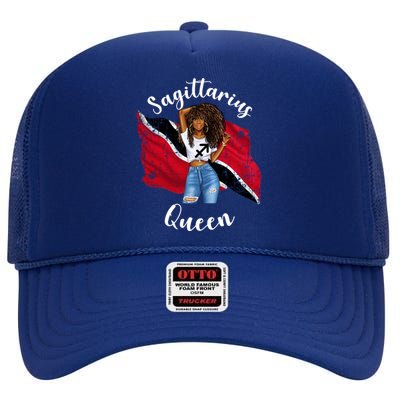 Afro Trinidadian Sagittarius Queen Zodiac Astrology Birthday Gift High Crown Mesh Back Trucker Hat