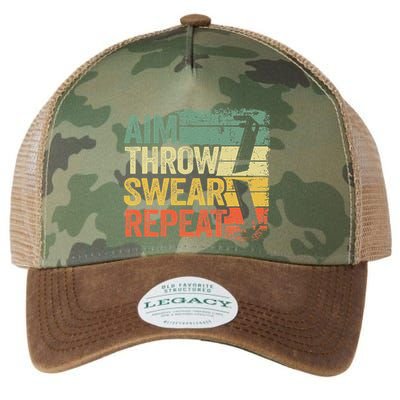 Aim Throw Swear Repeat Vintage Bean Bag Toss Funny Cornhole Legacy Tie Dye Trucker Hat