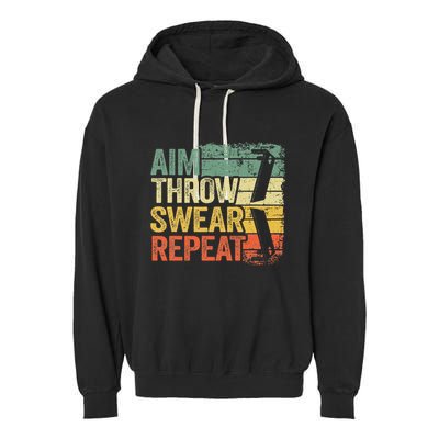 Aim Throw Swear Repeat Vintage Bean Bag Toss Funny Cornhole Garment-Dyed Fleece Hoodie