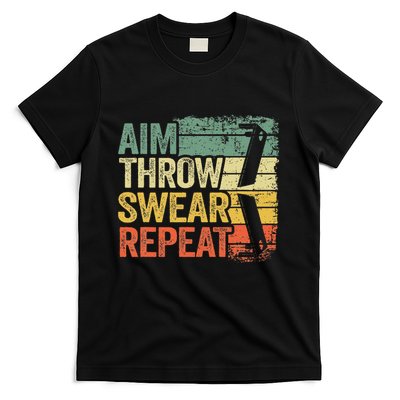 Aim Throw Swear Repeat Vintage Bean Bag Toss Funny Cornhole T-Shirt