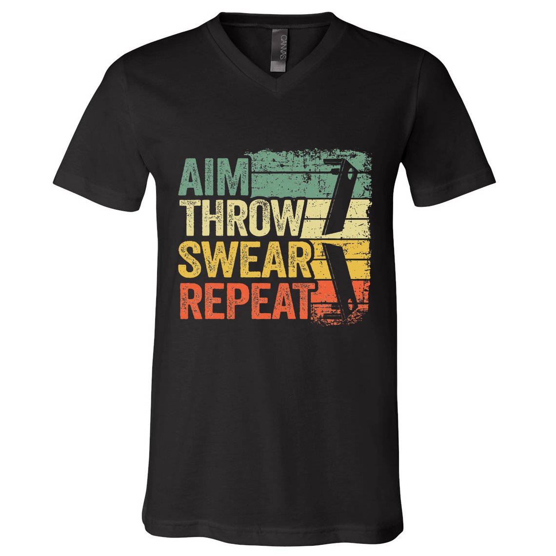 Aim Throw Swear Repeat Vintage Bean Bag Toss Funny Cornhole V-Neck T-Shirt