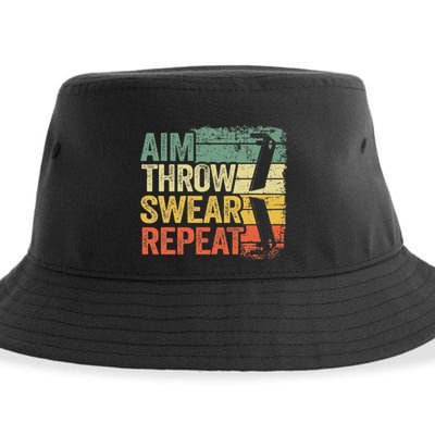 Aim Throw Swear Repeat Vintage Bean Bag Toss Funny Cornhole Sustainable Bucket Hat