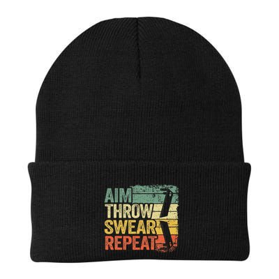 Aim Throw Swear Repeat Vintage Bean Bag Toss Funny Cornhole Beanie