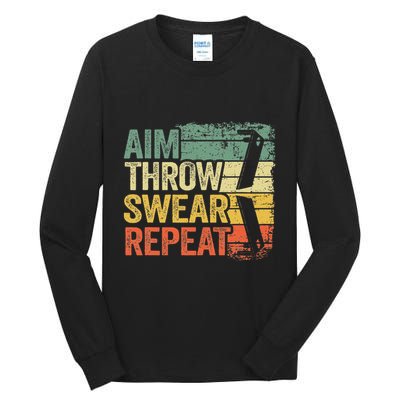 Aim Throw Swear Repeat Vintage Bean Bag Toss Funny Cornhole Tall Long Sleeve T-Shirt