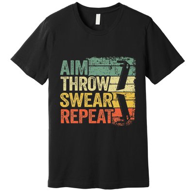 Aim Throw Swear Repeat Vintage Bean Bag Toss Funny Cornhole Premium T-Shirt