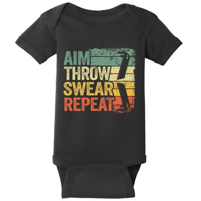 Aim Throw Swear Repeat Vintage Bean Bag Toss Funny Cornhole Baby Bodysuit