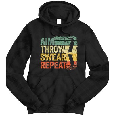 Aim Throw Swear Repeat Vintage Bean Bag Toss Funny Cornhole Tie Dye Hoodie