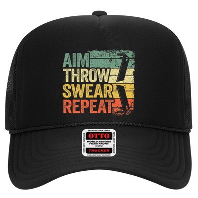 Aim Throw Swear Repeat Vintage Bean Bag Toss Funny Cornhole Trucker Hat