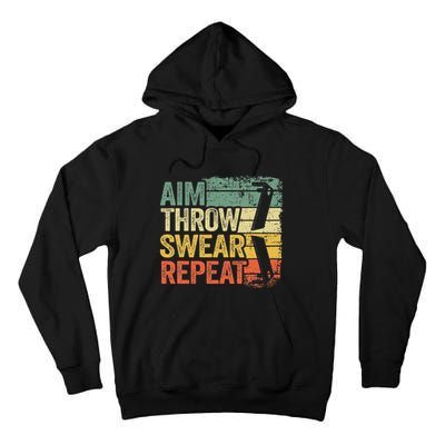 Aim Throw Swear Repeat Vintage Bean Bag Toss Funny Cornhole Tall Hoodie