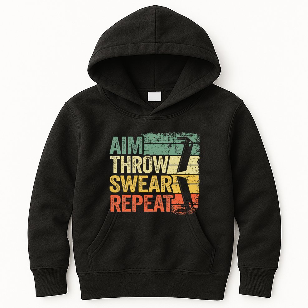 Aim Throw Swear Repeat Vintage Bean Bag Toss Funny Cornhole Kids Hoodie