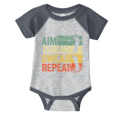 Aim Throw Swear Repeat Vintage Bean Bag Toss Funny Cornhole Infant Baby Jersey Bodysuit