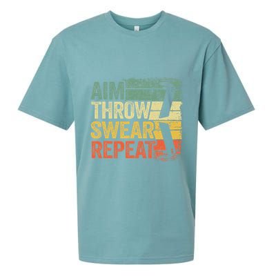 Aim Throw Swear Repeat Vintage Bean Bag Toss Funny Cornhole Sueded Cloud Jersey T-Shirt