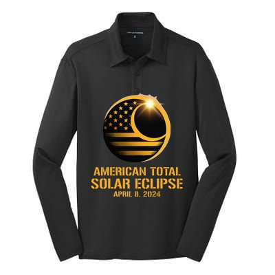 American Total Solar Eclipse April 8 2024 Totality Astronomy Silk Touch Performance Long Sleeve Polo