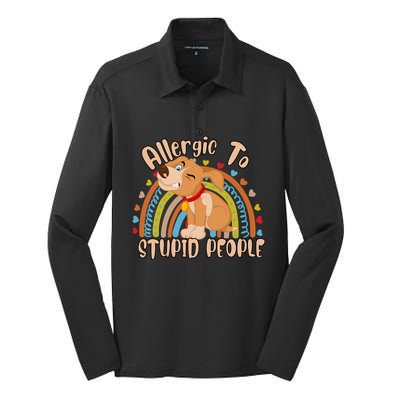 Allergic To Stupid People Funny Sayings Graphic Cute Gift Silk Touch Performance Long Sleeve Polo