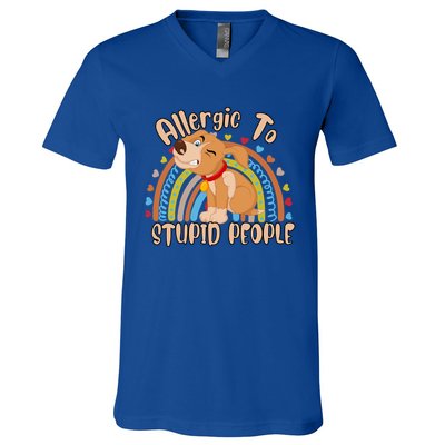 Allergic To Stupid People Funny Sayings Graphic Cute Gift V-Neck T-Shirt